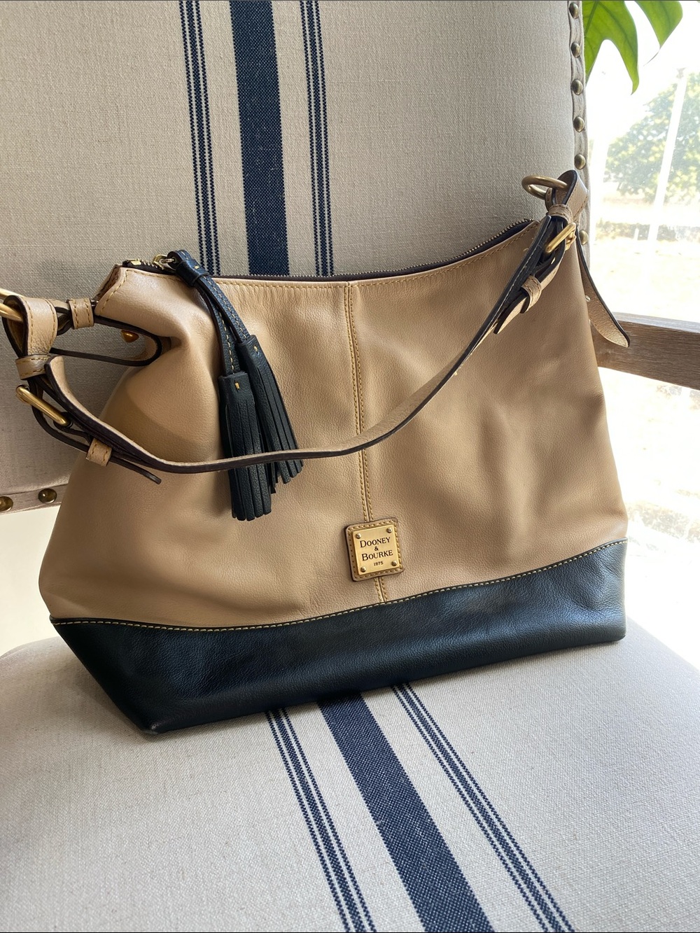 Dooney & Bourke Tan and Black Leather Shoulder Hobo